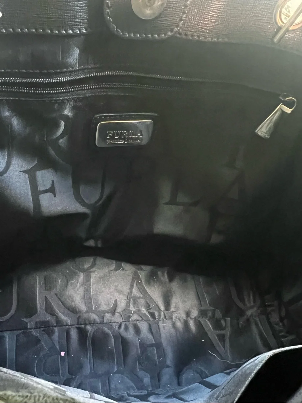 Furla Black Saffiano Leather Julia Tulip Tote with Gold Chain Straps